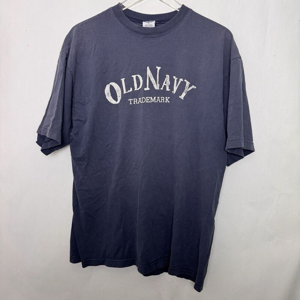 Y2K Old Navy Spellout Shirt Men Size XL Navy Blue VTG Distressed Faded -Read